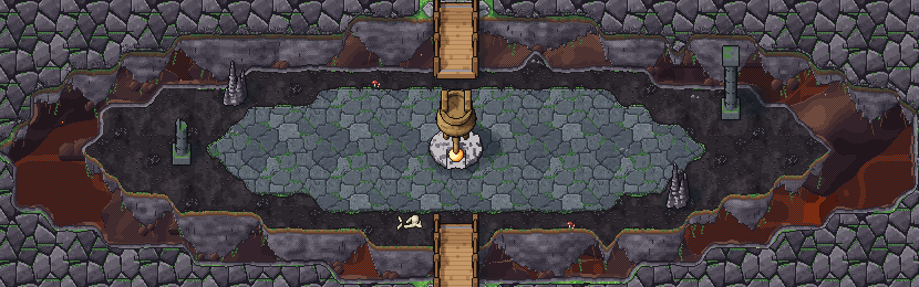 A relic hall ringed by lava